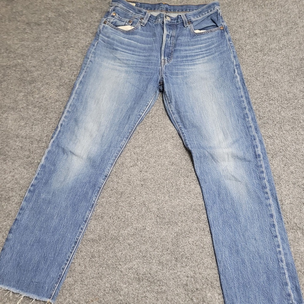 Levi's Jeans Mens Size 30x28 Blue 501 Original Fit Raw Hem Straight Leg Denim